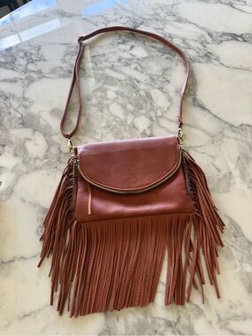 Super Cute Faux Leather Western Style Fringe Crossbody Bag in Rust Red/Brown
